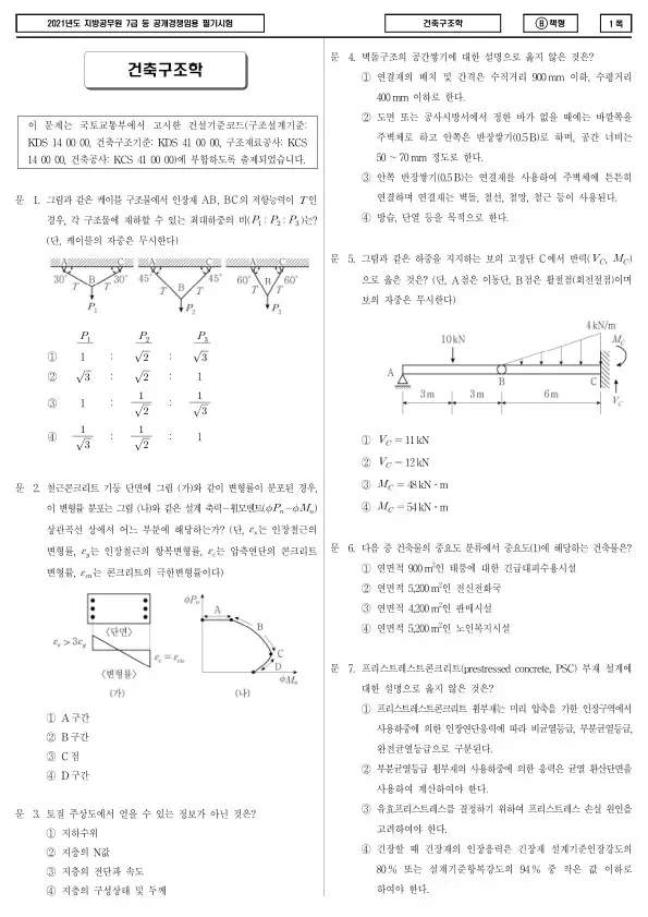 2021년 제2회 지방공무원 7급 건축구조학 (B)