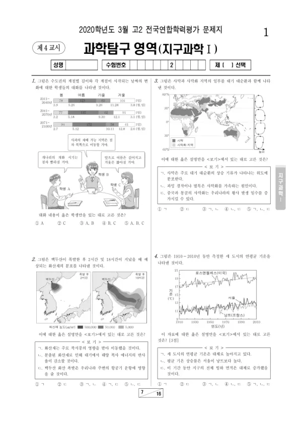 2020년 3월 고2 과학탐구 지구과학 I