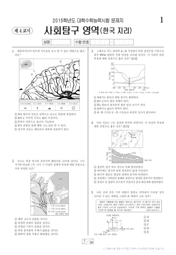 2015학년도 수능 한국지리