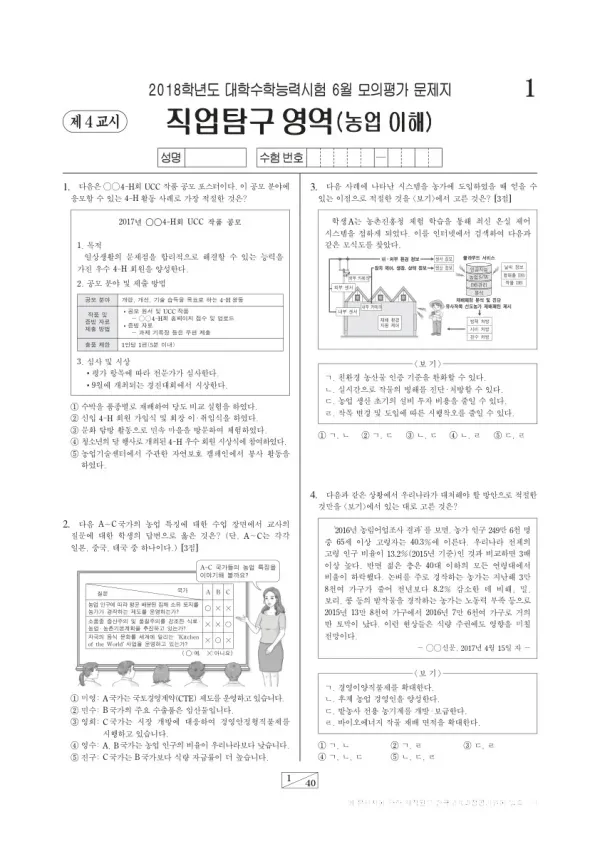 2018학년도 6월 모평(평가원) 농업 이해