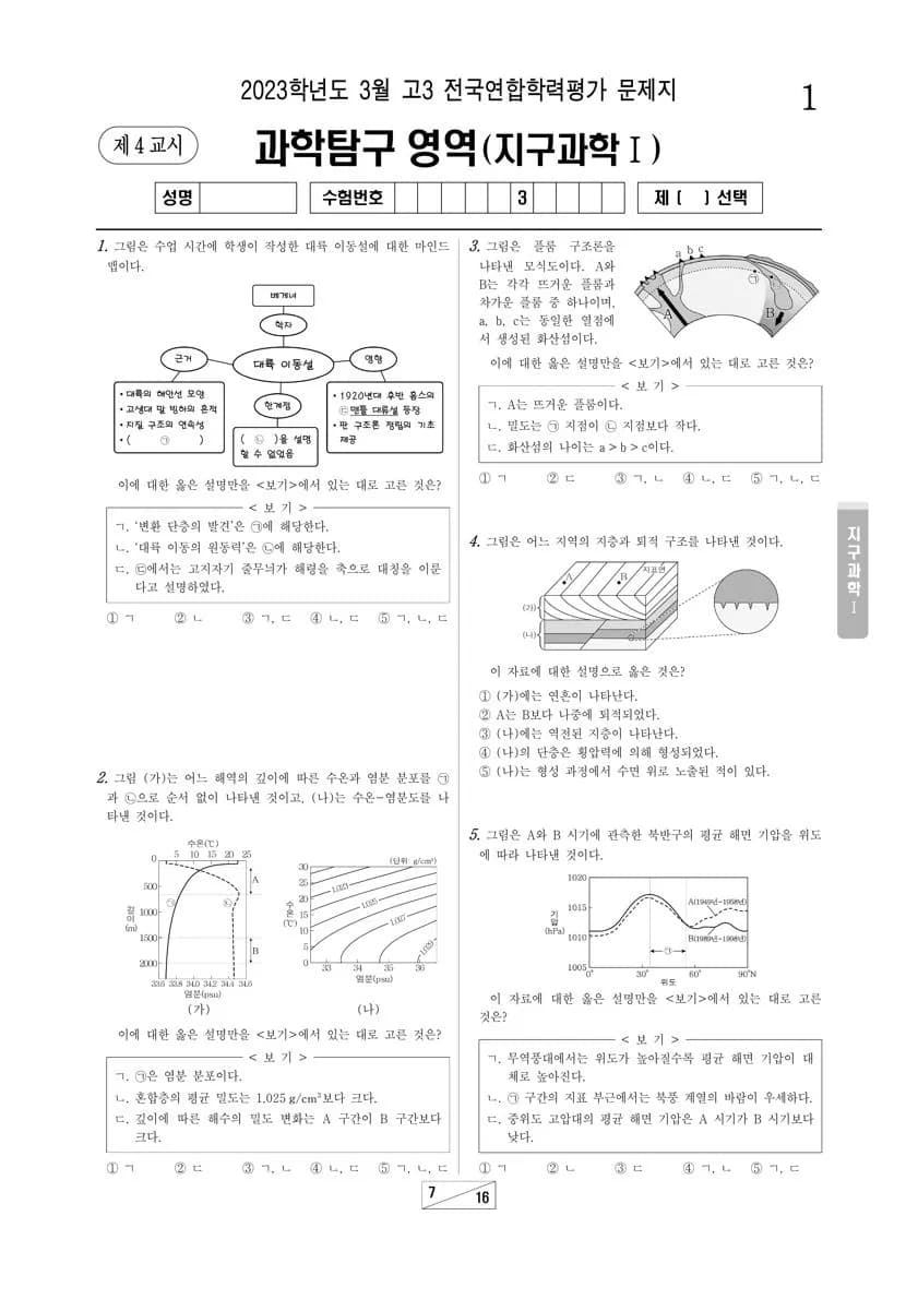2023년 3월 고3 과학탐구 지구과학 I 썸네일 이미지
