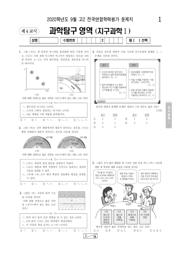 2020년 9월 고2 과학탐구 지구과학 I