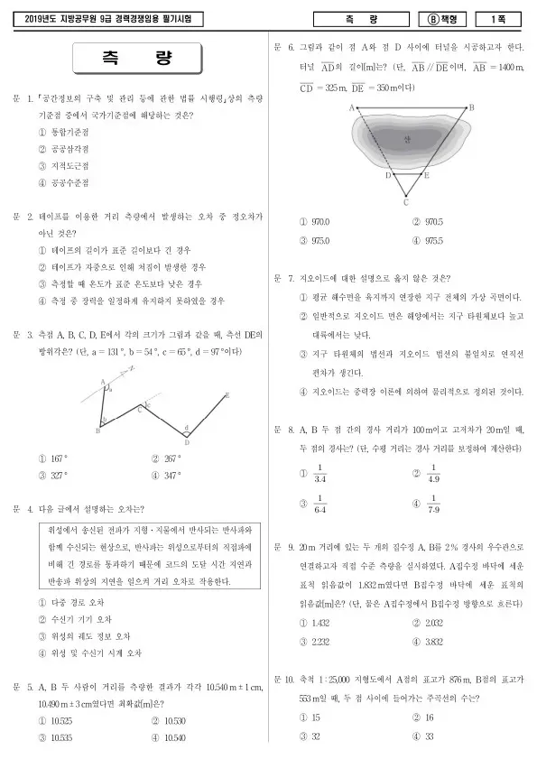 2019년 제2회 지방공무원 9급 경력경쟁 측량 (B)