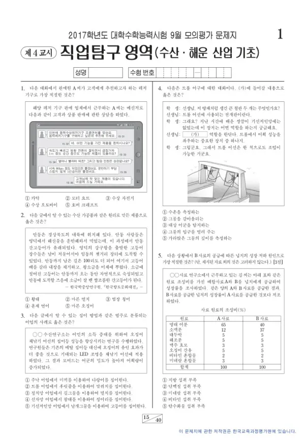 2017학년도 9월 모평(평가원) 수산·해운 산업 기초