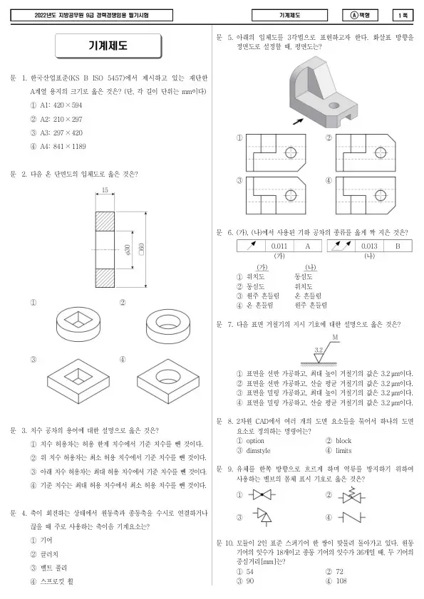2022년 제2회 지방공무원 9급 경력경쟁 기계제도 (A)