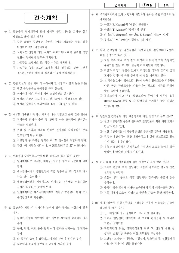 2014년 제1회 지방공무원 9급 건축계획 (A)