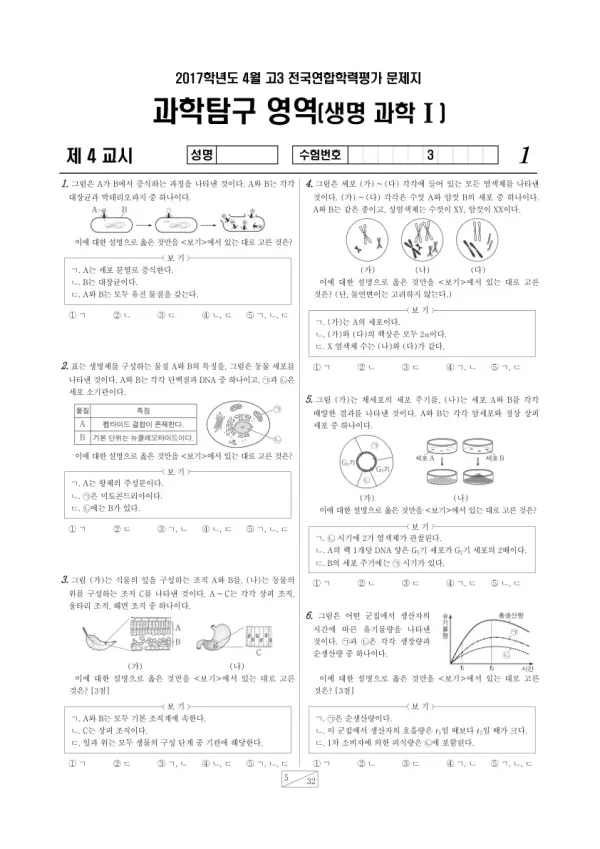 2017년 4월 고3 학평(경기) 생명과학I
