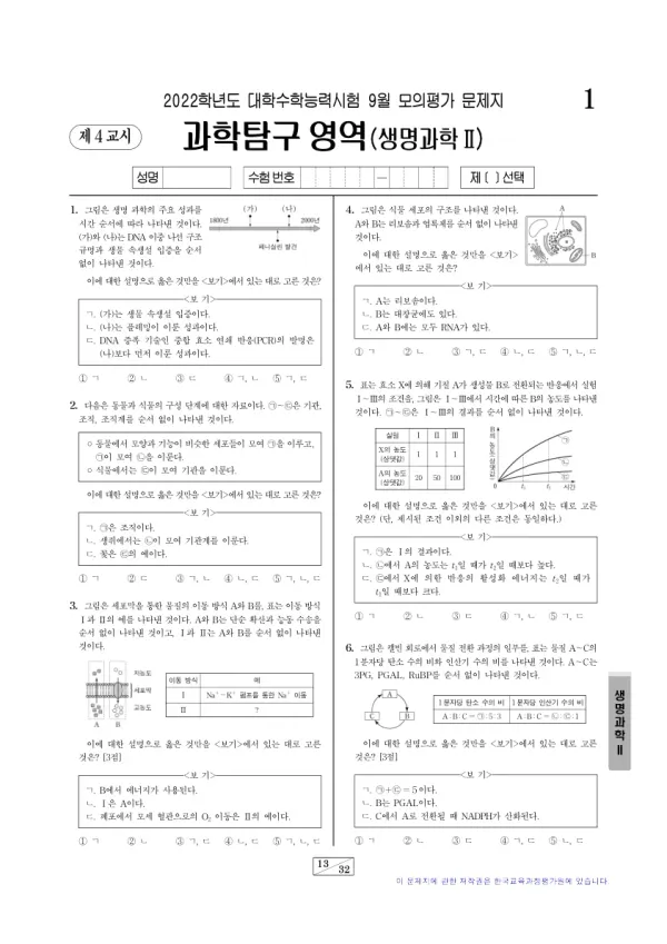 2022년 9월 고3 과학탐구 생명과학 II