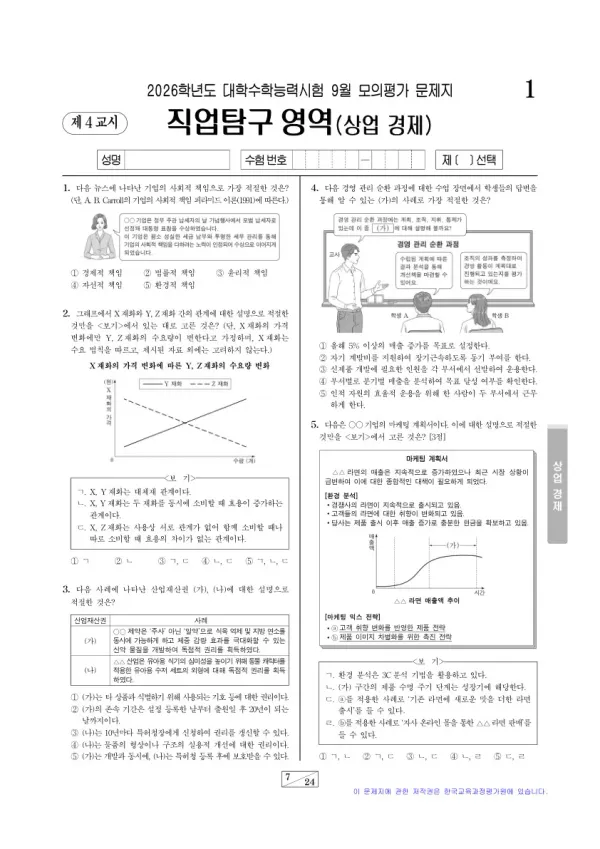 2026년 9월 고3 직업탐구 상업 경제