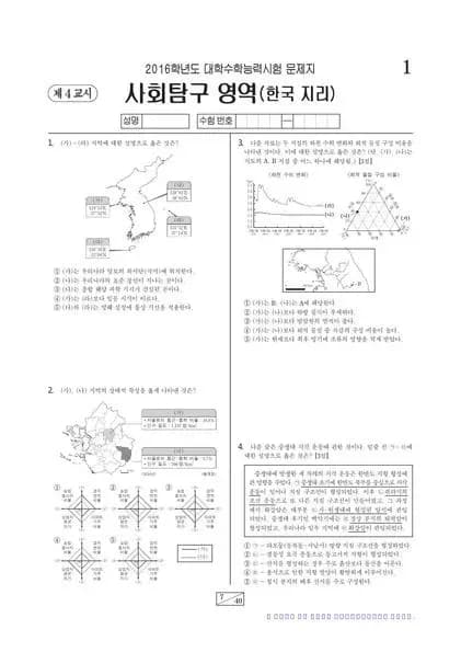 2016학년도 수능 한국지리