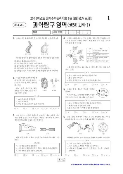 2016년 6월 고3 과학탐구 생명과학 I