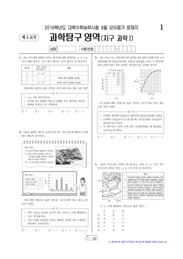 2019학년도 9월 모평(평가원) 지구과학I