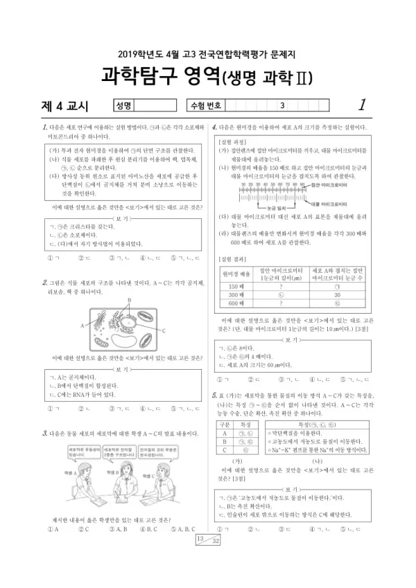 2019년 4월 고3 학평(경기) 생명과학II