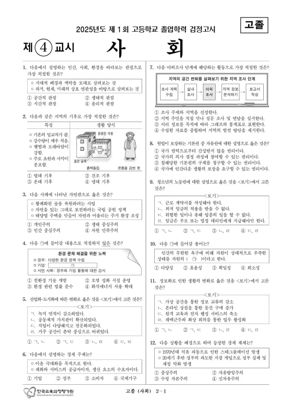 2025년도 제1회 고졸학력 검정고시 사회