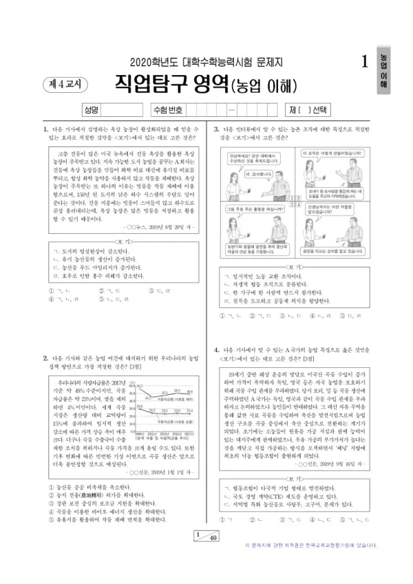 2020학년도 수능 농업 이해