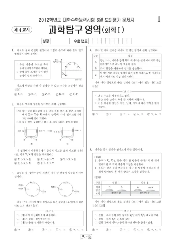 2012학년도 6월 모평(평가원) 화학I