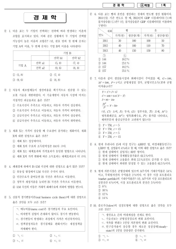 2014년 국가공무원 7급 경제학 (A)