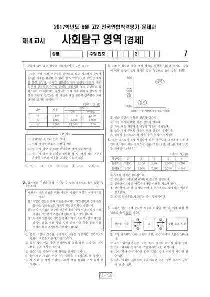 2017년 6월 고2 사회탐구 경제