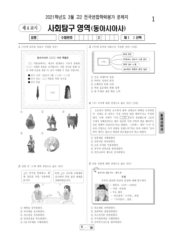 2021년 3월 고2 사회탐구 동아시아사