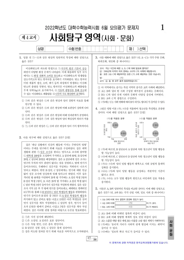 2022년 6월 고3 사회탐구 사회문화