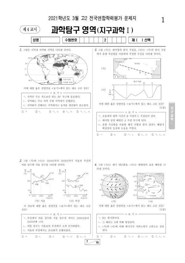 2021년 3월 고2 과학탐구 지구과학 I