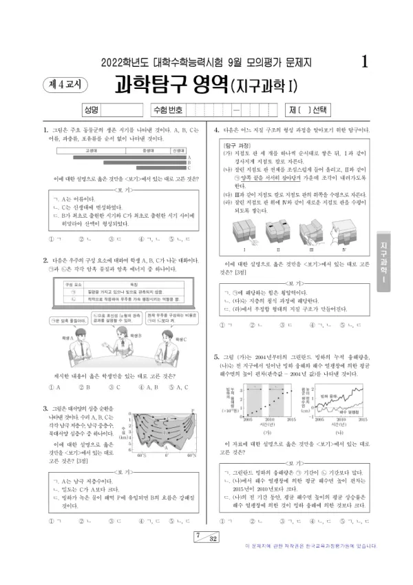 2022년 9월 고3 과학탐구 지구과학 I