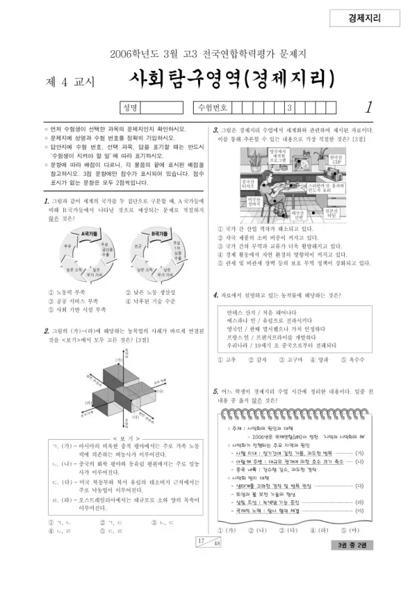 2006년 3월 고3 학평(서울) 경제지리