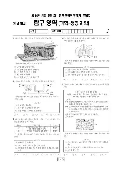 2016년 6월 고1 과학탐구 생명과학 I