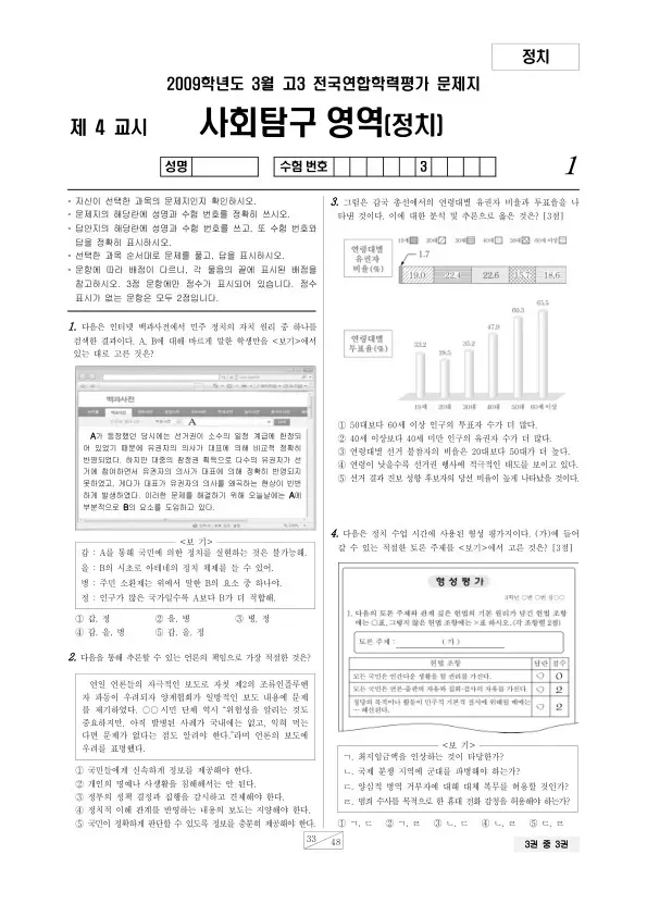 2009년 3월 고3 학평(서울) 정치