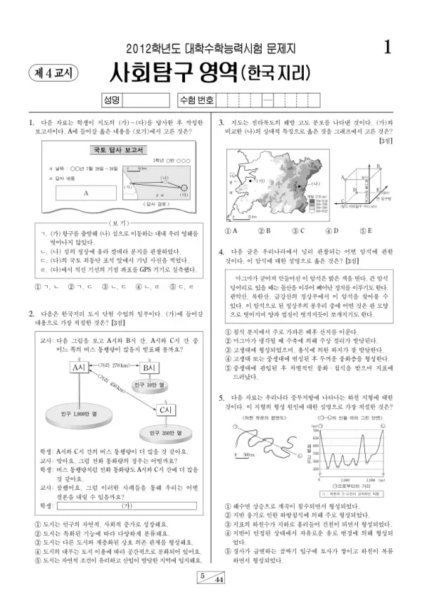 2012학년도 수능 한국지리