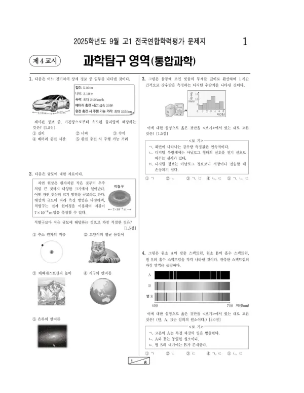 2025년 9월 고1 과학탐구 (통합과학
