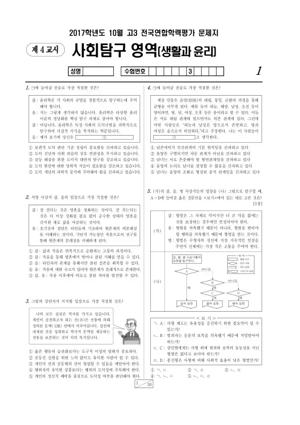 2017년 10월 고3 학평(서울) 생활과윤리