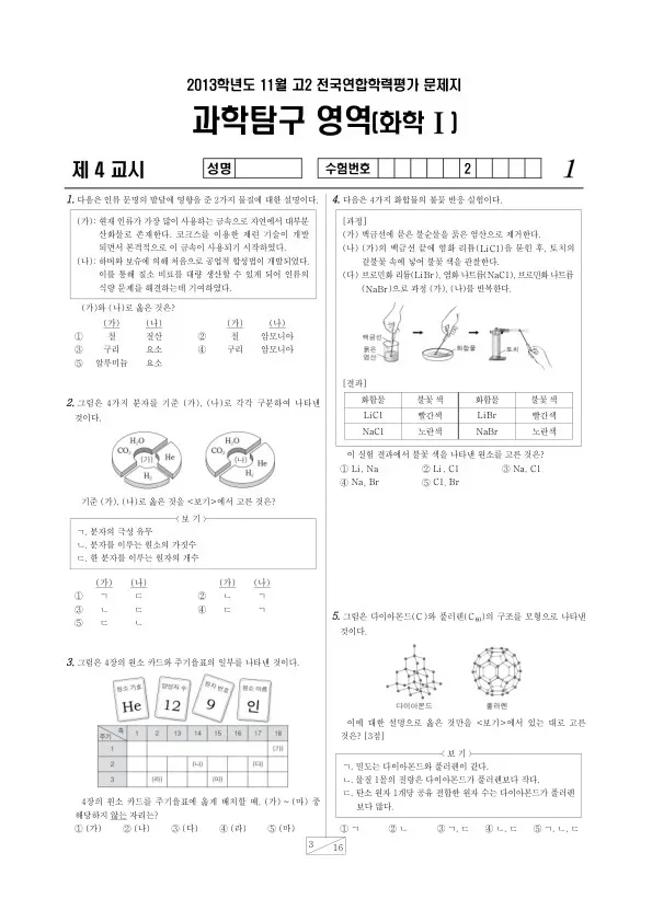 2013년 11월 고2 학평(경기) 화학I