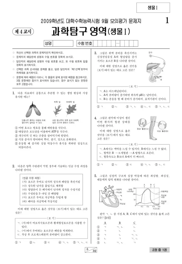 2009학년도 9월 모평(평가원) 생명과학I