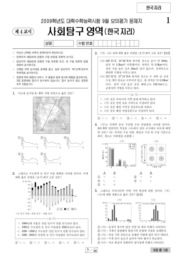 2009학년도 9월 모평(평가원) 한국지리