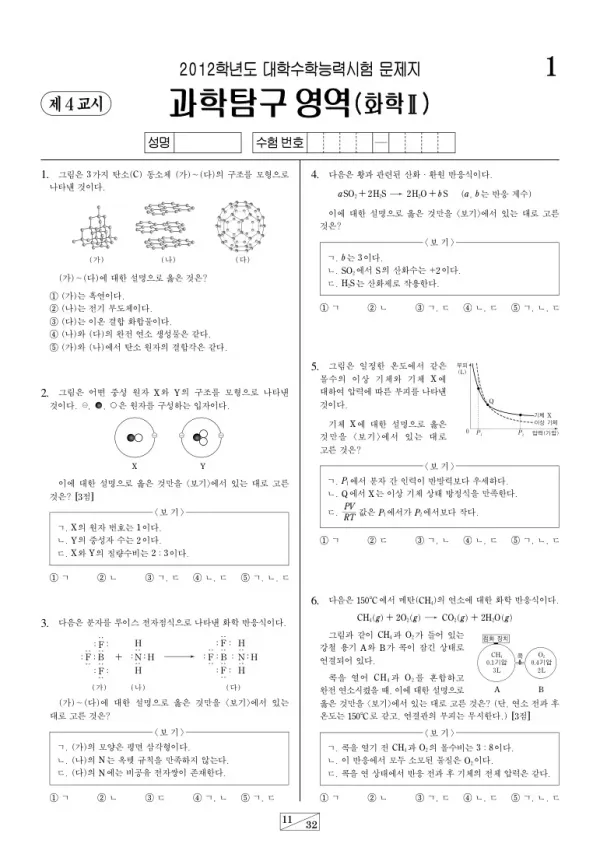 2012학년도 수능 화학II