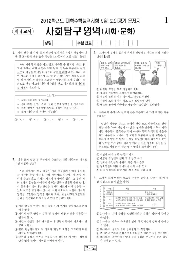 2012학년도 9월 모평(평가원) 사회문화