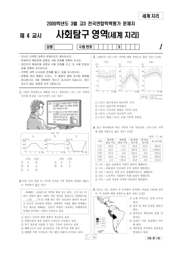 2009년 3월 고3 학평(서울) 세계지리