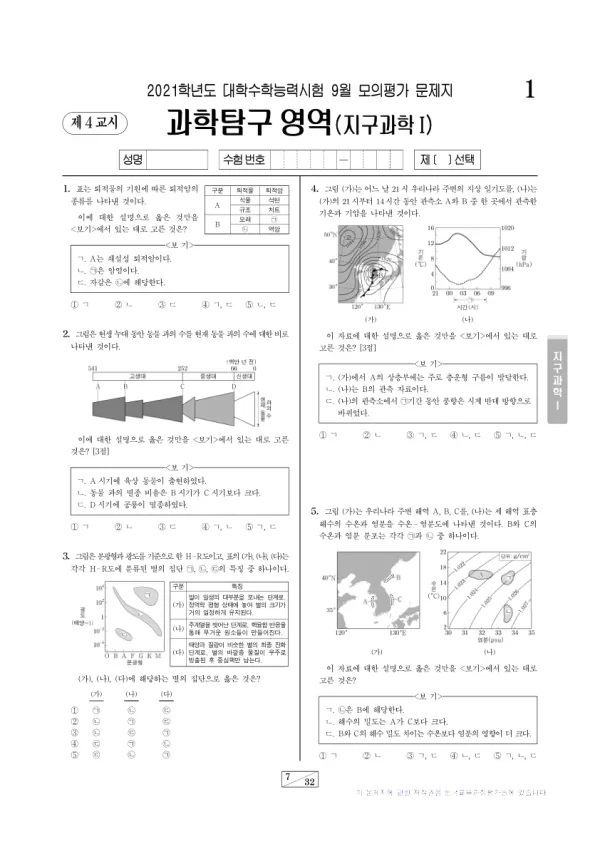 2021년 9월 고3 과학탐구 지구과학 I