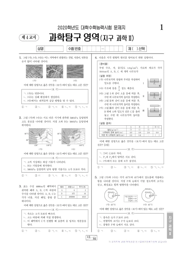 2020학년도 수능 지구과학 II