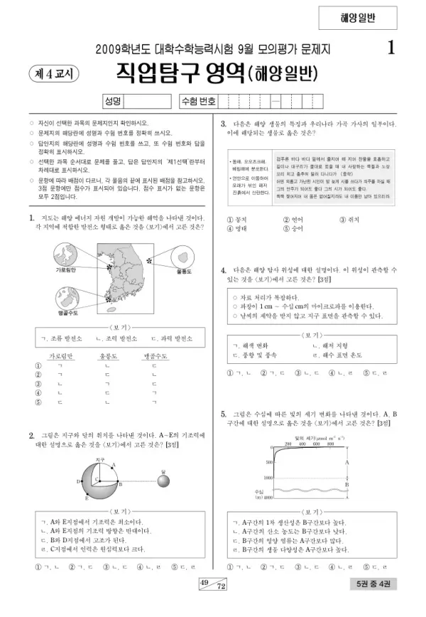 2009학년도 9월 모평(평가원) 해양일반