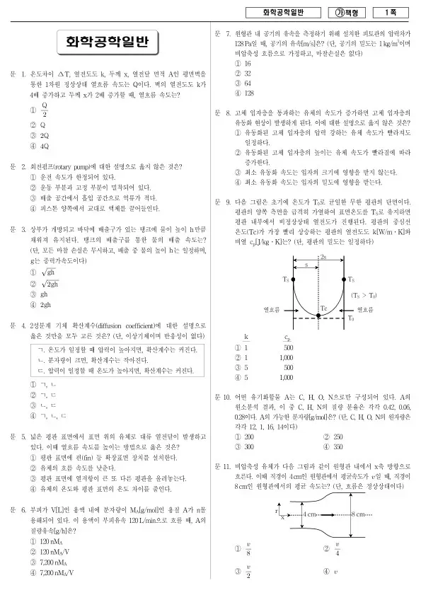 2018년 국가공무원 9급 화학공학일반 (가)