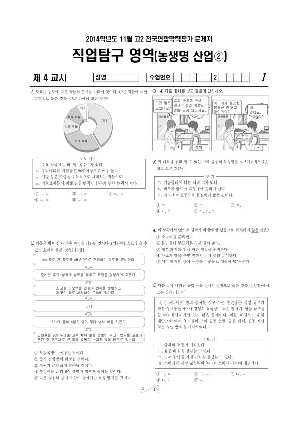 2014년 11월 고2 학평(경기) 농생명산업2