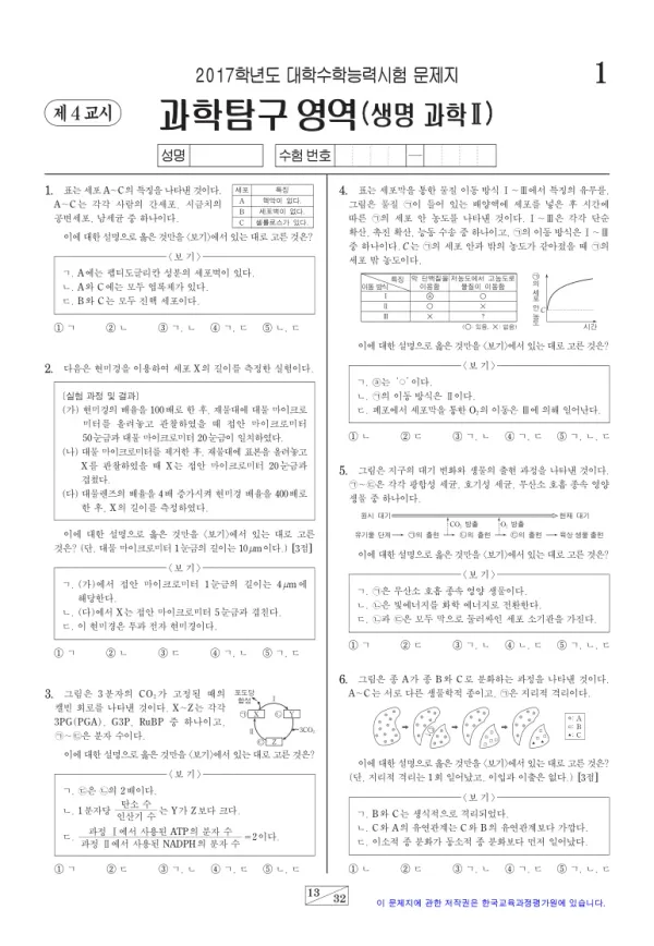 2017학년도 수능 생명과학 II