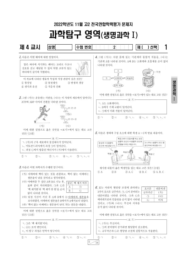 2022년 11월 고2 과학탐구 생명과학 I 썸네일 이미지