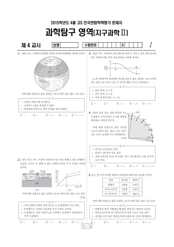 2015년 4월 고3 학평(경기) 지구과학II
