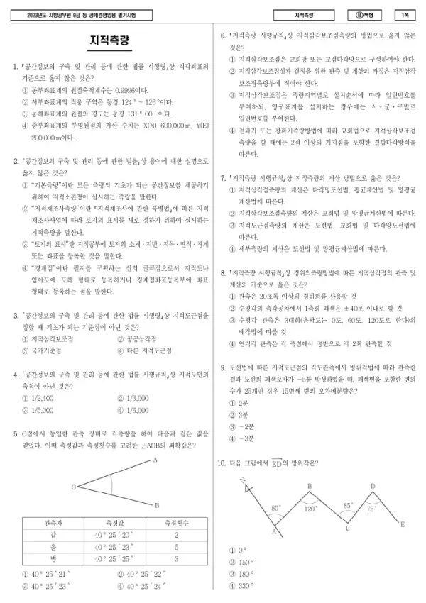 2023년 제1회 지방공무원 9급 지적측량 (B)