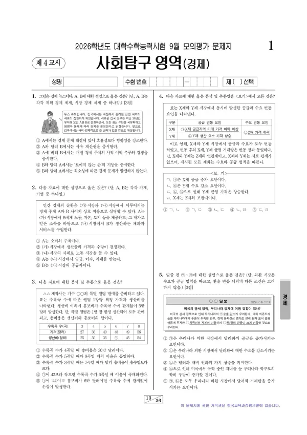 2026년 9월 고3 경제
