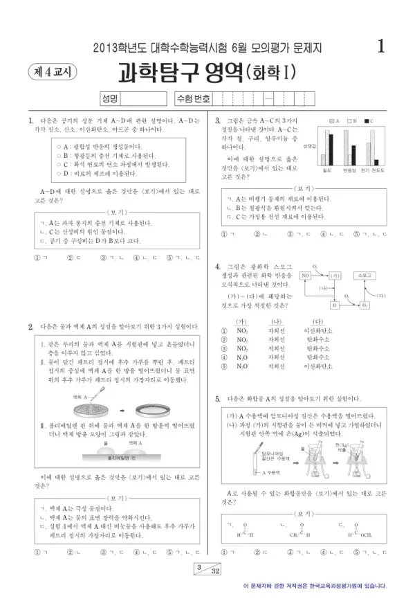 2013학년도 6월 모평(평가원) 화학I