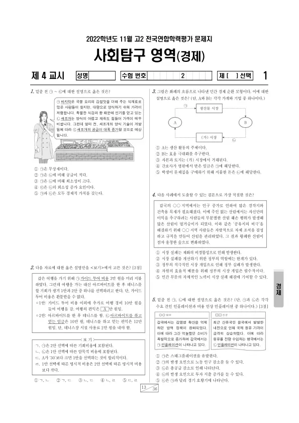 2022년 11월 고2 사회탐구 경제